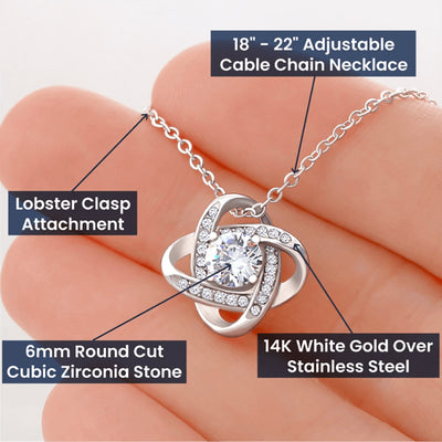 Love Knot Necklace 14K White Gold Finish | 4 | Personalized To My Bonus Daughter Gifts Necklace From Stepmom Stepdad I Wish You The Strength Butterfly Stepdaughter Birthday Christmas Gift Box Message Card | https://siriusteestore.