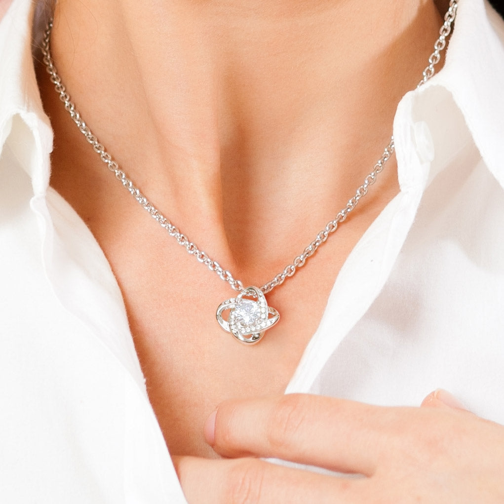 Love Knot Necklace 14K White Gold Finish | 3 | Personalized To My Bonus Daughter Gifts Necklace From Stepmom Stepdad I Wish You The Strength Butterfly Stepdaughter Birthday Christmas Gift Box Message Card | https://siriusteestore.