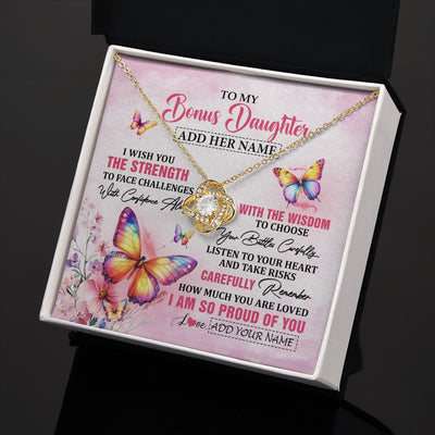 Love Knot Necklace 18K Yellow Gold Finish | 2 | Personalized To My Bonus Daughter Gifts Necklace From Stepmom Stepdad I Wish You The Strength Butterfly Stepdaughter Birthday Christmas Gift Box Message Card | https://siriusteestore.