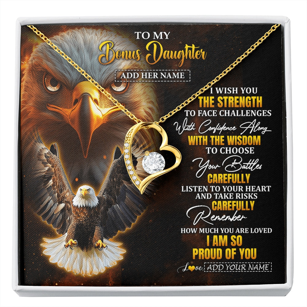 Forever Love Necklace 18K Yellow Gold Finish | 1 | Personalized To My Bonus Daughter Gifts Necklace From Stepmom Stepdad I Wish You The Strength Eagle Stepdaughter Birthday Gifts Christmas Gift Box Message Card | https://siriusteestore.