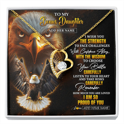 Forever Love Necklace 18K Yellow Gold Finish | 1 | Personalized To My Bonus Daughter Gifts Necklace From Stepmom Stepdad I Wish You The Strength Eagle Stepdaughter Birthday Gifts Christmas Gift Box Message Card | https://siriusteestore.