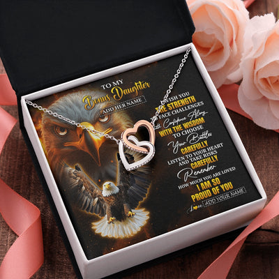Interlocking Hearts Necklace Stainless Steel & Rose Gold Finish | 2 | Personalized To My Bonus Daughter Gifts Necklace From Stepmom Stepdad I Wish You The Strength Eagle Stepdaughter Birthday Gifts Christmas Gift Box Message Card | https://siriusteestore.