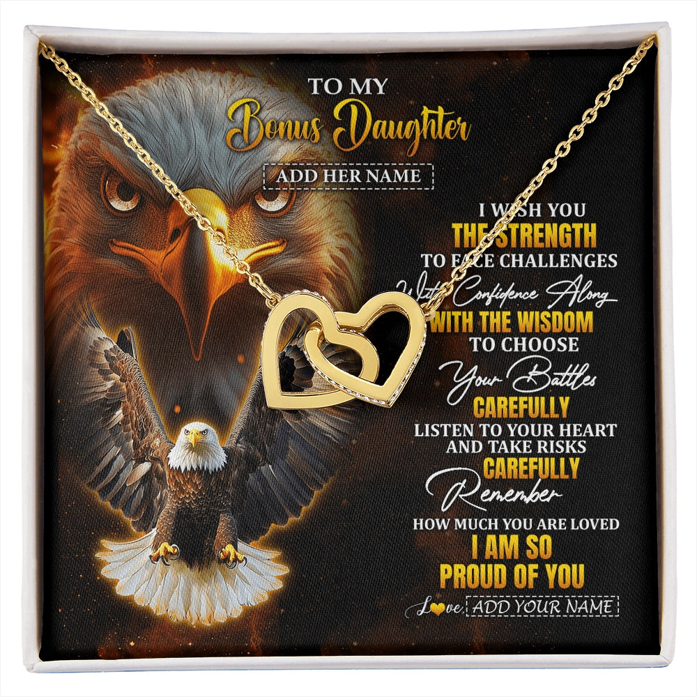 Interlocking Hearts Necklace 18K Yellow Gold Finish | 1 | Personalized To My Bonus Daughter Gifts Necklace From Stepmom Stepdad I Wish You The Strength Eagle Stepdaughter Birthday Gifts Christmas Gift Box Message Card | https://siriusteestore.