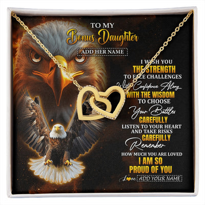Interlocking Hearts Necklace 18K Yellow Gold Finish | 1 | Personalized To My Bonus Daughter Gifts Necklace From Stepmom Stepdad I Wish You The Strength Eagle Stepdaughter Birthday Gifts Christmas Gift Box Message Card | https://siriusteestore.
