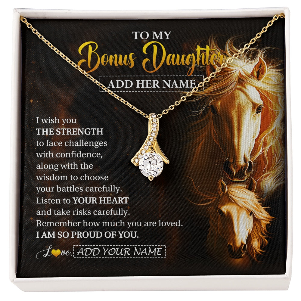 Alluring Beauty Necklace 18K Yellow Gold Finish | 1 | Personalized To My Bonus Daughter Gifts Necklace From Stepmom Stepdad I Wish You The Strength Horse Stepdaughter Birthday Gifts Christmas Gift Box Message Card | https://siriusteestore.