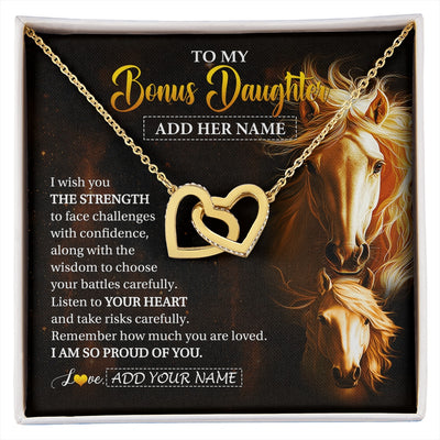Interlocking Hearts Necklace 18K Yellow Gold Finish | 1 | Personalized To My Bonus Daughter Gifts Necklace From Stepmom Stepdad I Wish You The Strength Horse Stepdaughter Birthday Gifts Christmas Gift Box Message Card | https://siriusteestore.