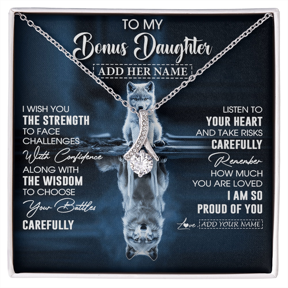 Alluring Beauty Necklace 14K White Gold Finish | 1 | Personalized To My Bonus Daughter Gifts Necklace From Stepmom Stepdad I Wish You The Strength Wolf Stepdaughter Birthday Gifts Christmas Gift Box Message Card | https://siriusteestore.