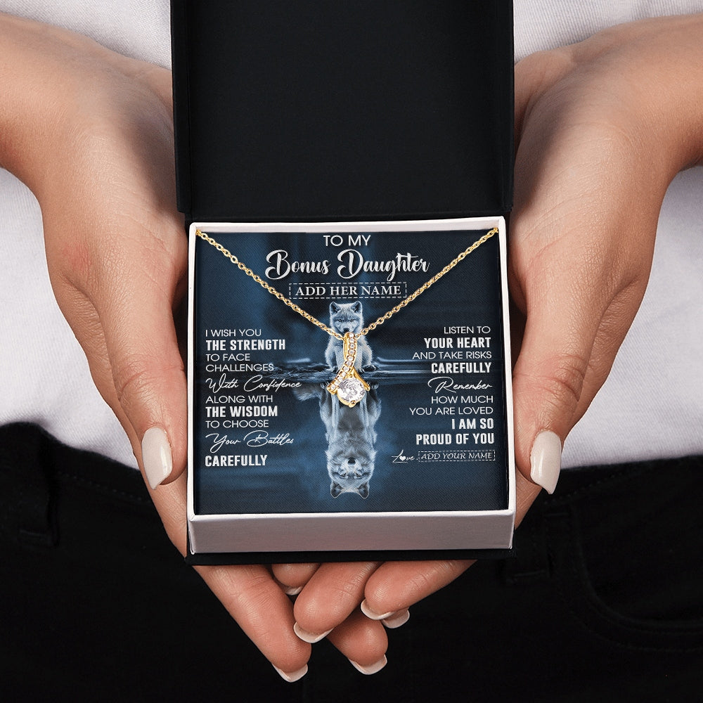 Alluring Beauty Necklace 18K Yellow Gold Finish | 2 | Personalized To My Bonus Daughter Gifts Necklace From Stepmom Stepdad I Wish You The Strength Wolf Stepdaughter Birthday Gifts Christmas Gift Box Message Card | https://siriusteestore.
