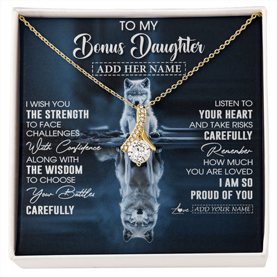 Alluring Beauty Necklace 18K Yellow Gold Finish | 1 | Personalized To My Bonus Daughter Gifts Necklace From Stepmom Stepdad I Wish You The Strength Wolf Stepdaughter Birthday Gifts Christmas Gift Box Message Card | https://siriusteestore.