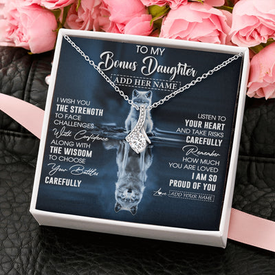 Alluring Beauty Necklace 14K White Gold Finish | 2 | Personalized To My Bonus Daughter Gifts Necklace From Stepmom Stepdad I Wish You The Strength Wolf Stepdaughter Birthday Gifts Christmas Gift Box Message Card | https://siriusteestore.