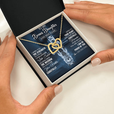 Interlocking Hearts Necklace 18K Yellow Gold Finish | 2 | Personalized To My Bonus Daughter Gifts Necklace From Stepmom Stepdad I Wish You The Strength Wolf Stepdaughter Birthday Gifts Christmas Gift Box Message Card | https://siriusteestore.