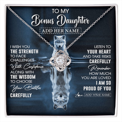 Love Knot Necklace 14K White Gold Finish | 1 | Personalized To My Bonus Daughter Gifts Necklace From Stepmom Stepdad I Wish You The Strength Wolf Stepdaughter Birthday Gifts Christmas Gift Box Message Card | https://siriusteestore.