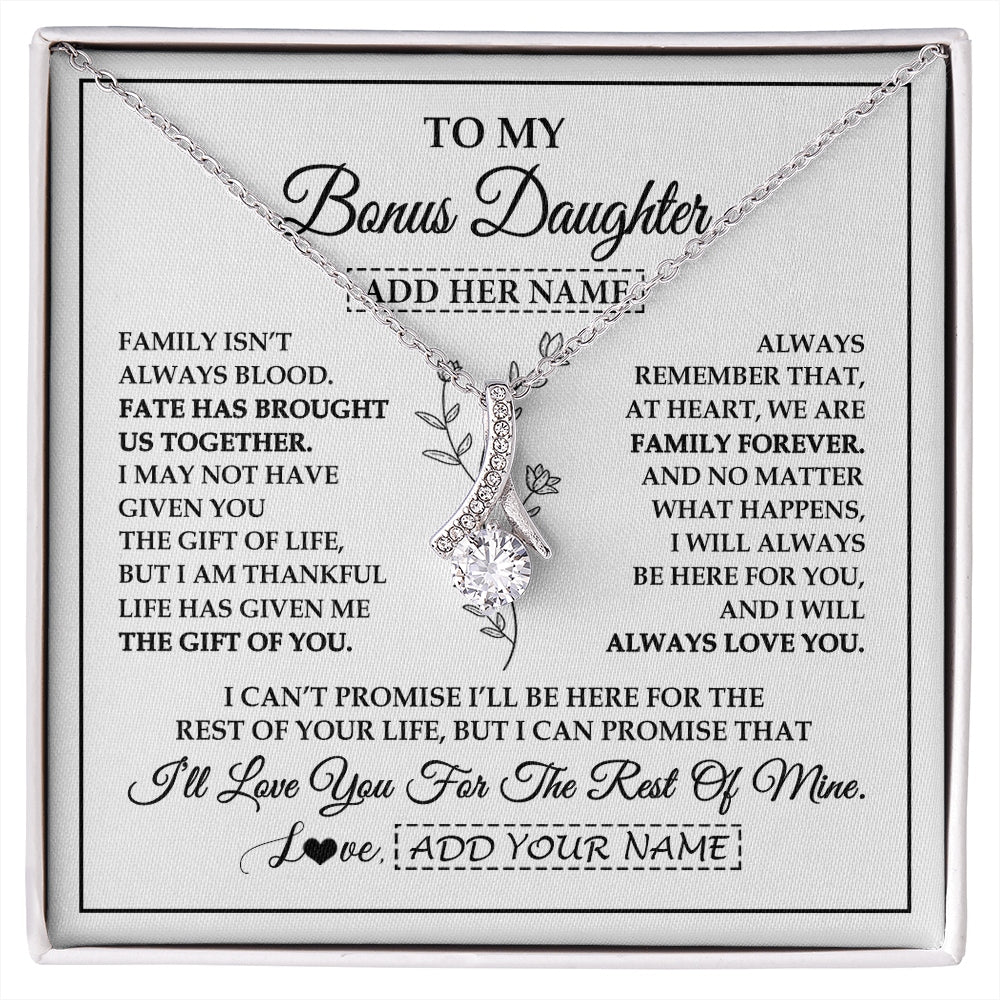 Alluring Beauty Necklace 14K White Gold Finish | 1 | Personalized To My Bonus Daughter Gifts Necklace From Stepmom Stepdad Perfect For Birthday Graduation Christmas Stepdaughter Custom Gift Box Message Card | https://siriusteestore.