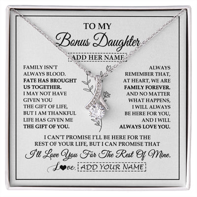 Alluring Beauty Necklace 14K White Gold Finish | 1 | Personalized To My Bonus Daughter Gifts Necklace From Stepmom Stepdad Perfect For Birthday Graduation Christmas Stepdaughter Custom Gift Box Message Card | https://siriusteestore.