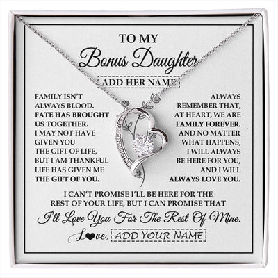 Forever Love Necklace 14K White Gold Finish | 1 | Personalized To My Bonus Daughter Gifts Necklace From Stepmom Stepdad Perfect For Birthday Graduation Christmas Stepdaughter Custom Gift Box Message Card | https://siriusteestore.