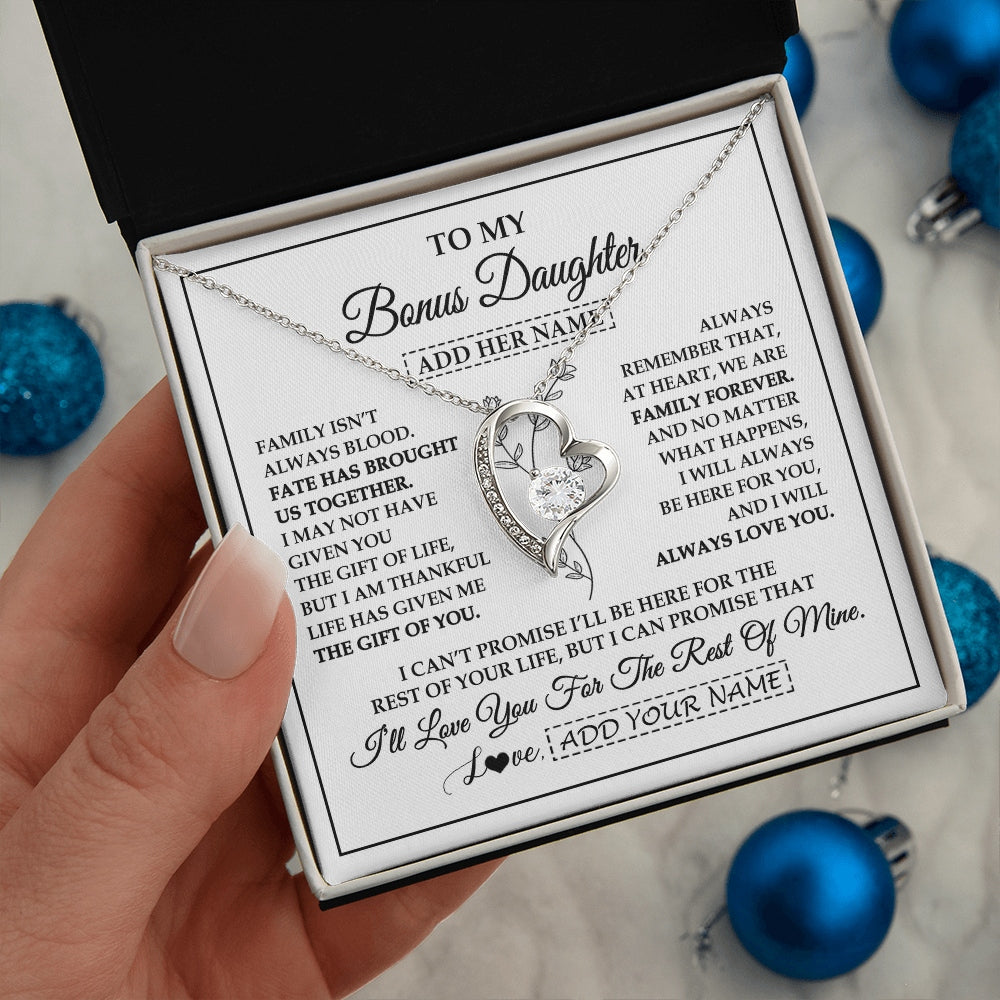Forever Love Necklace 14K White Gold Finish | 2 | Personalized To My Bonus Daughter Gifts Necklace From Stepmom Stepdad Perfect For Birthday Graduation Christmas Stepdaughter Custom Gift Box Message Card | https://siriusteestore.