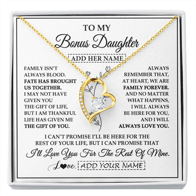 Forever Love Necklace 18K Yellow Gold Finish | 1 | Personalized To My Bonus Daughter Gifts Necklace From Stepmom Stepdad Perfect For Birthday Graduation Christmas Stepdaughter Custom Gift Box Message Card | https://siriusteestore.