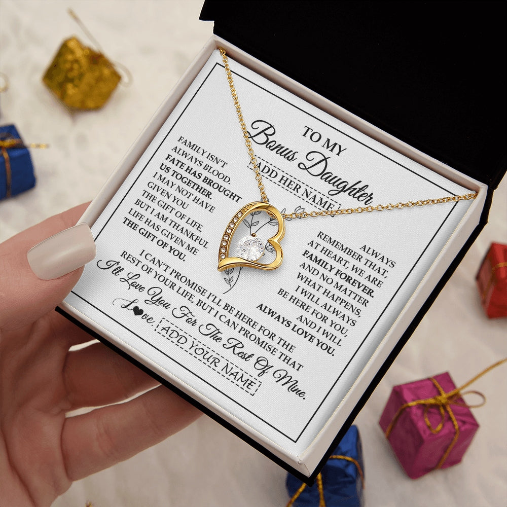 Forever Love Necklace 18K Yellow Gold Finish | 2 | Personalized To My Bonus Daughter Gifts Necklace From Stepmom Stepdad Perfect For Birthday Graduation Christmas Stepdaughter Custom Gift Box Message Card | https://siriusteestore.