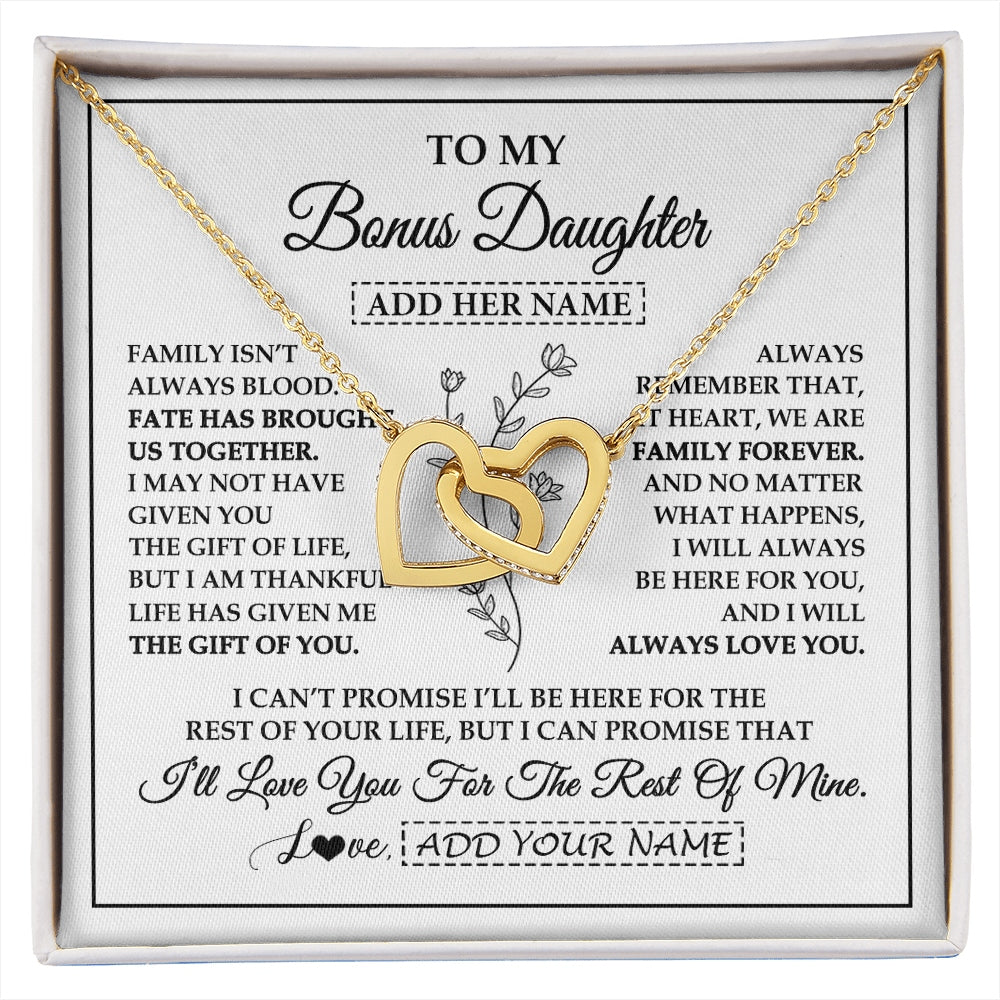 Interlocking Hearts Necklace 18K Yellow Gold Finish | 1 | Personalized To My Bonus Daughter Gifts Necklace From Stepmom Stepdad Perfect For Birthday Graduation Christmas Stepdaughter Custom Gift Box Message Card | https://siriusteestore.