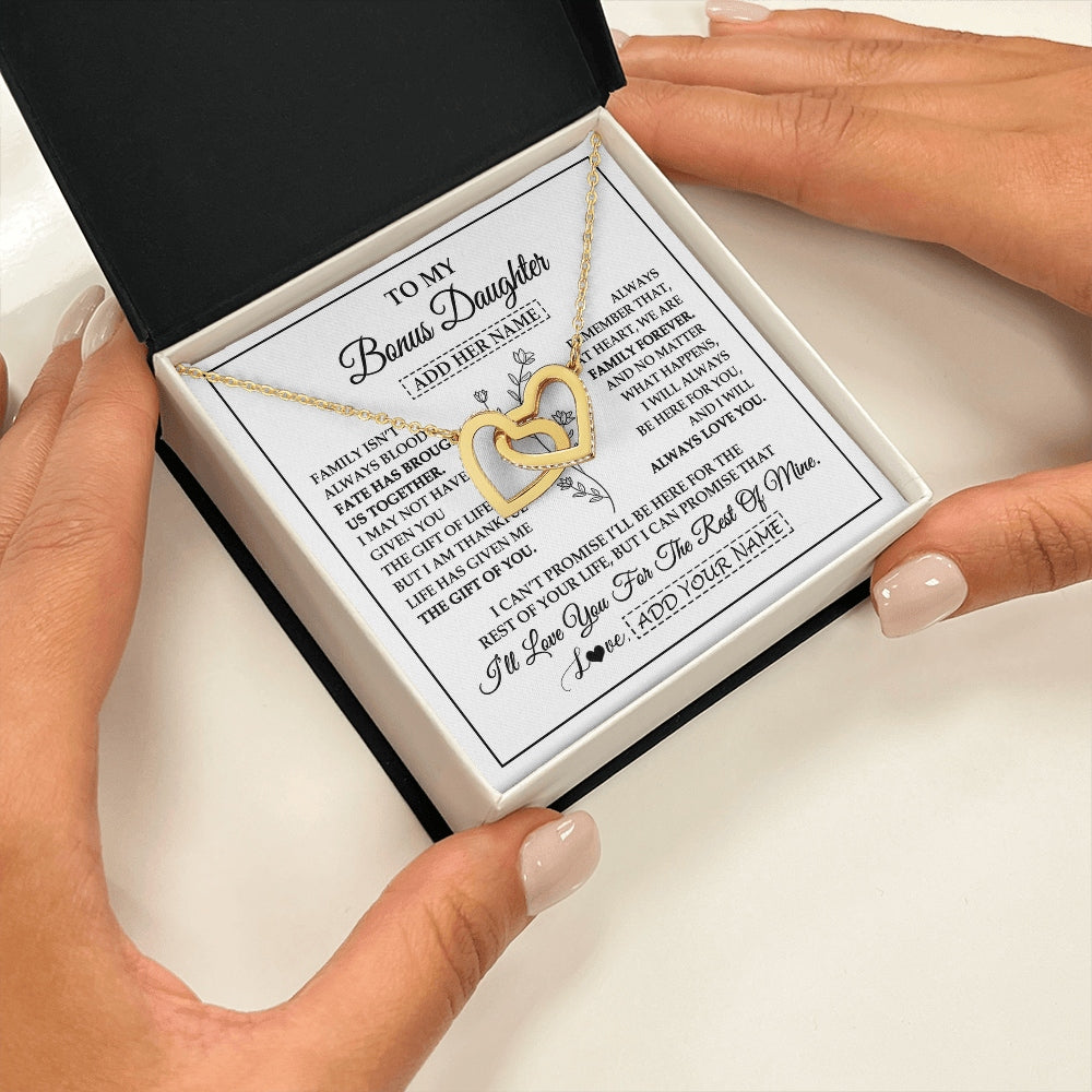 Interlocking Hearts Necklace 18K Yellow Gold Finish | 2 | Personalized To My Bonus Daughter Gifts Necklace From Stepmom Stepdad Perfect For Birthday Graduation Christmas Stepdaughter Custom Gift Box Message Card | https://siriusteestore.