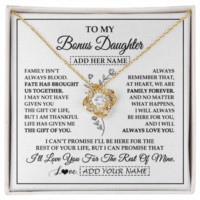 Love Knot Necklace 18K Yellow Gold Finish | 1 | Personalized To My Bonus Daughter Gifts Necklace From Stepmom Stepdad Perfect For Birthday Graduation Christmas Stepdaughter Custom Gift Box Message Card | https://siriusteestore.