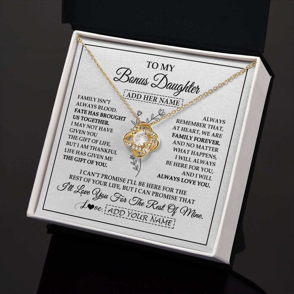 Love Knot Necklace 18K Yellow Gold Finish | 2 | Personalized To My Bonus Daughter Gifts Necklace From Stepmom Stepdad Perfect For Birthday Graduation Christmas Stepdaughter Custom Gift Box Message Card | https://siriusteestore.
