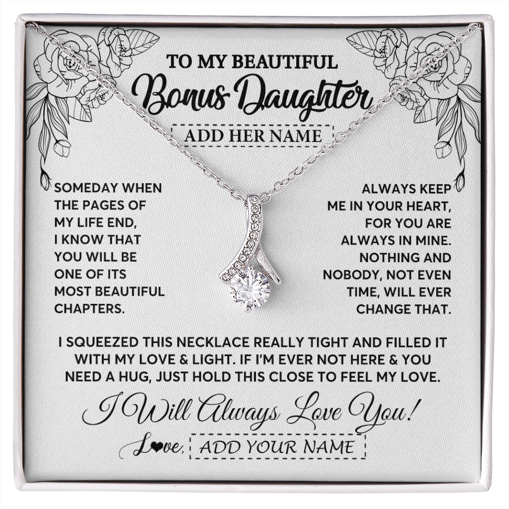 Alluring Beauty Necklace 14K White Gold Finish | 1 | Personalized To My Bonus Daughter Gifts Necklace From Stepmom Stepdad Someday When The Pages Birthday Stepdaughter Christmas Graduation Gift Box Message Card | https://siriusteestore.