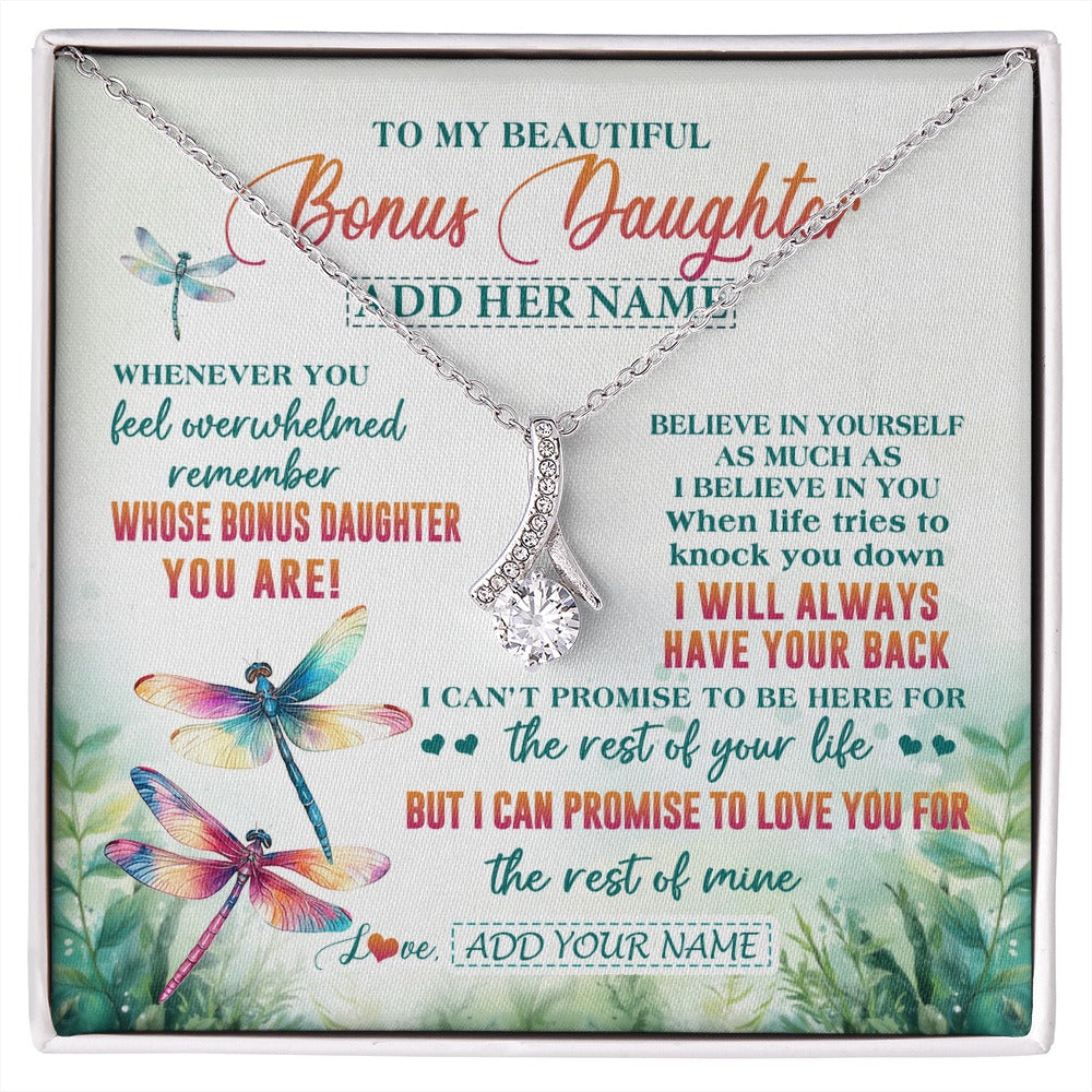 Alluring Beauty Necklace 14K White Gold Finish | 1 | Personalized To My Bonus Daughter Gifts Necklace From Stepmom Stepdad Whenever You Feel Dragonfly Stepdaughter Birthday Gifts Christmas Gift Box Message Card | https://siriusteestore.