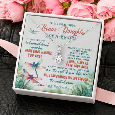 Alluring Beauty Necklace 14K White Gold Finish | 2 | Personalized To My Bonus Daughter Gifts Necklace From Stepmom Stepdad Whenever You Feel Dragonfly Stepdaughter Birthday Gifts Christmas Gift Box Message Card | https://siriusteestore.