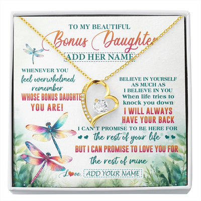 Forever Love Necklace 18K Yellow Gold Finish | 1 | Personalized To My Bonus Daughter Gifts Necklace From Stepmom Stepdad Whenever You Feel Dragonfly Stepdaughter Birthday Gifts Christmas Gift Box Message Card | https://siriusteestore.