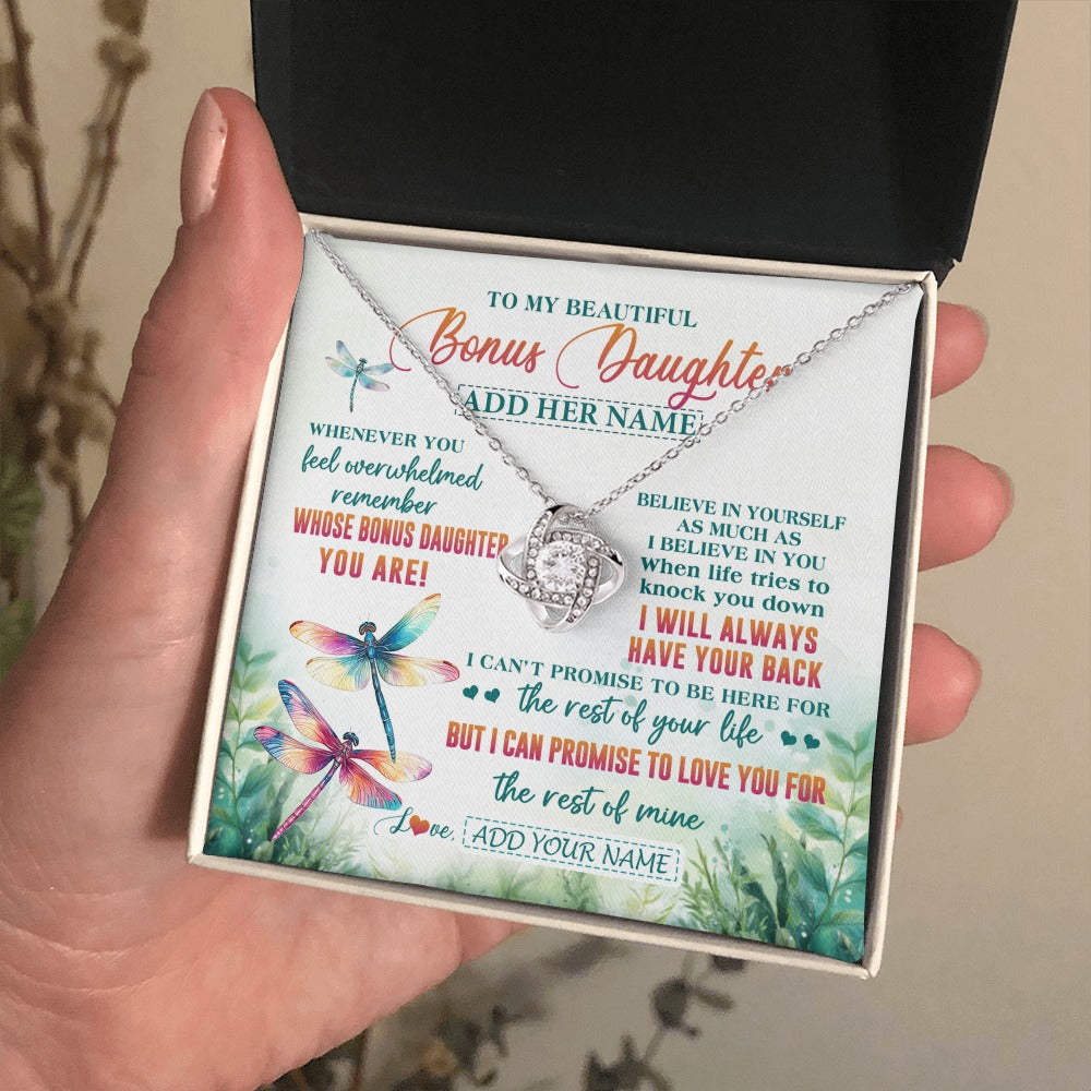 Love Knot Necklace 14K White Gold Finish | 2 | Personalized To My Bonus Daughter Gifts Necklace From Stepmom Stepdad Whenever You Feel Dragonfly Stepdaughter Birthday Gifts Christmas Gift Box Message Card | https://siriusteestore.