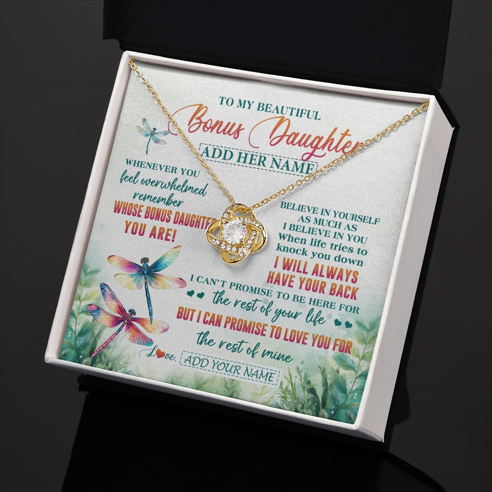 Love Knot Necklace 18K Yellow Gold Finish | 2 | Personalized To My Bonus Daughter Gifts Necklace From Stepmom Stepdad Whenever You Feel Dragonfly Stepdaughter Birthday Gifts Christmas Gift Box Message Card | https://siriusteestore.