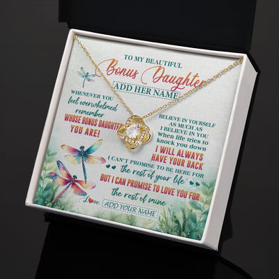 Love Knot Necklace 18K Yellow Gold Finish | 2 | Personalized To My Bonus Daughter Gifts Necklace From Stepmom Stepdad Whenever You Feel Dragonfly Stepdaughter Birthday Gifts Christmas Gift Box Message Card | https://siriusteestore.