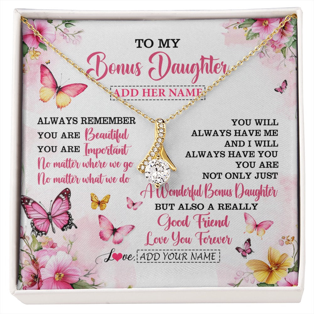 Alluring Beauty Necklace 18K Yellow Gold Finish | 1 | Personalized To My Bonus Daughter Gifts Necklace From Stepmom Stepdad You Are Beautiful Birthday Gifts For Stepdaughter Christmas Custom Gift Box Message Card | https://siriusteestore.