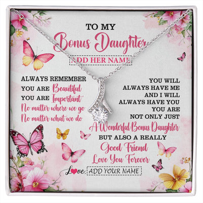 Alluring Beauty Necklace 14K White Gold Finish | 1 | Personalized To My Bonus Daughter Gifts Necklace From Stepmom Stepdad You Are Beautiful Birthday Gifts For Stepdaughter Christmas Custom Gift Box Message Card | https://siriusteestore.