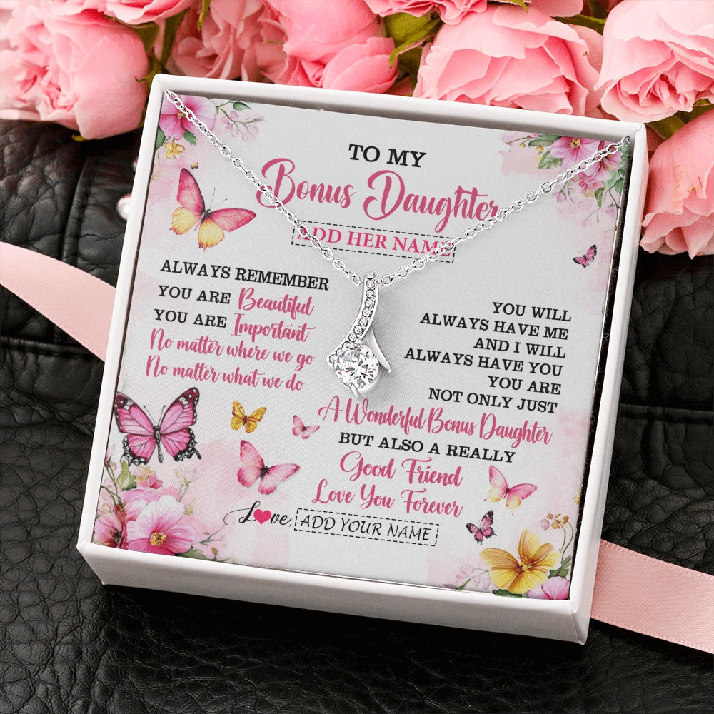 Alluring Beauty Necklace 14K White Gold Finish | 2 | Personalized To My Bonus Daughter Gifts Necklace From Stepmom Stepdad You Are Beautiful Birthday Gifts For Stepdaughter Christmas Custom Gift Box Message Card | https://siriusteestore.