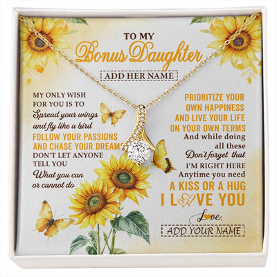 Alluring Beauty Necklace 18K Yellow Gold Finish | 1 | Personalized To My Bonus Daughter Gifts Necklace From Stepmom Sunflower My Only Wish For You Stepdaughter Birthday Gifts Christmas Custom Gift Box Message Card | https://siriusteestore.