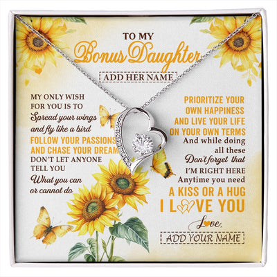 Forever Love Necklace 14K White Gold Finish | 1 | Personalized To My Bonus Daughter Gifts Necklace From Stepmom Sunflower My Only Wish For You Stepdaughter Birthday Gifts Christmas Custom Gift Box Message Card | https://siriusteestore.