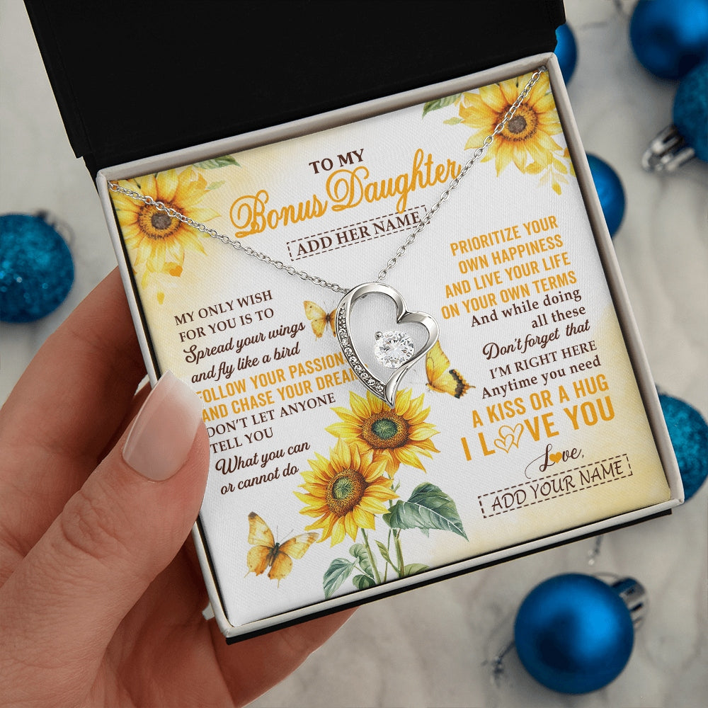 Forever Love Necklace 14K White Gold Finish | 2 | Personalized To My Bonus Daughter Gifts Necklace From Stepmom Sunflower My Only Wish For You Stepdaughter Birthday Gifts Christmas Custom Gift Box Message Card | https://siriusteestore.