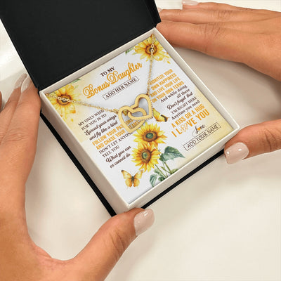 Interlocking Hearts Necklace 18K Yellow Gold Finish | 2 | Personalized To My Bonus Daughter Gifts Necklace From Stepmom Sunflower My Only Wish For You Stepdaughter Birthday Gifts Christmas Custom Gift Box Message Card | https://siriusteestore.