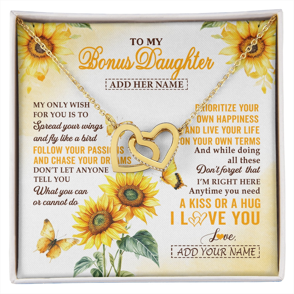 Interlocking Hearts Necklace 18K Yellow Gold Finish | 1 | Personalized To My Bonus Daughter Gifts Necklace From Stepmom Sunflower My Only Wish For You Stepdaughter Birthday Gifts Christmas Custom Gift Box Message Card | https://siriusteestore.