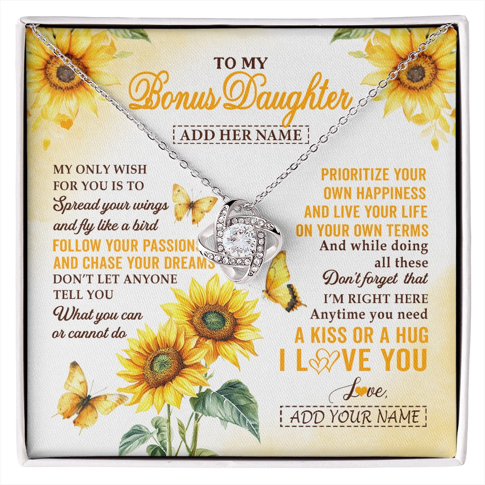 Love Knot Necklace 14K White Gold Finish | 1 | Personalized To My Bonus Daughter Gifts Necklace From Stepmom Sunflower My Only Wish For You Stepdaughter Birthday Gifts Christmas Custom Gift Box Message Card | https://siriusteestore.