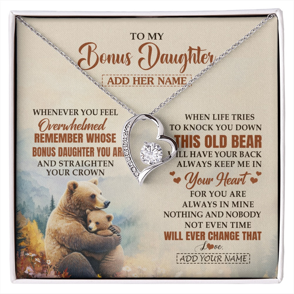 Forever Love Necklace 14K White Gold Finish | 1 | Personalized To My Bonus Daughter Gifts Necklace From Stepmom Whenever Bear Unique Birthday Gifts For Stepdaughter Graduation Christmas Gift Box Message Card | siriusteestore.myshopify