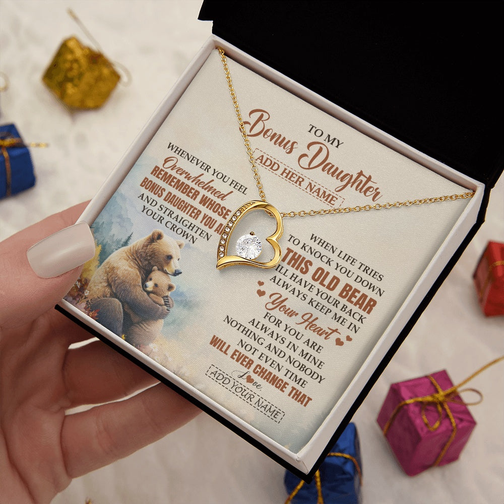 Forever Love Necklace 18K Yellow Gold Finish | 2 | Personalized To My Bonus Daughter Gifts Necklace From Stepmom Whenever Bear Unique Birthday Gifts For Stepdaughter Graduation Christmas Gift Box Message Card | siriusteestore.myshopify