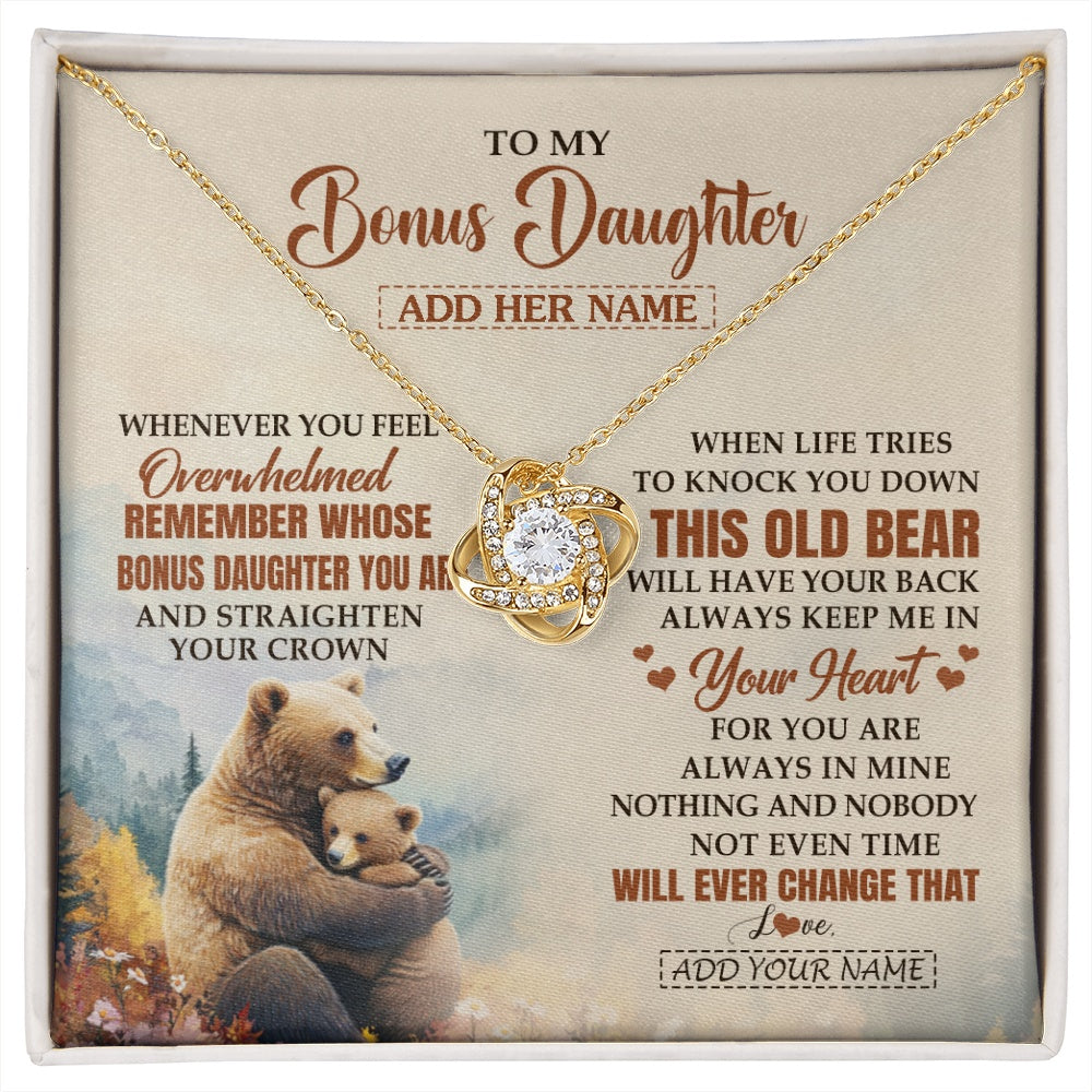 Love Knot Necklace 18K Yellow Gold Finish | 1 | Personalized To My Bonus Daughter Gifts Necklace From Stepmom Whenever Bear Unique Birthday Gifts For Stepdaughter Graduation Christmas Gift Box Message Card | siriusteestore.myshopify