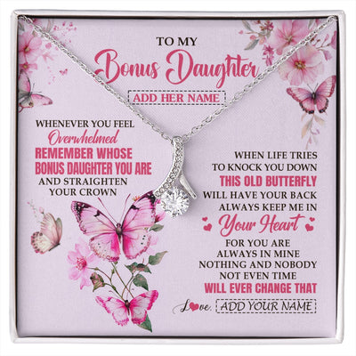Alluring Beauty Necklace 14K White Gold Finish | 1 | Personalized To My Bonus Daughter Gifts Necklace From Stepmom Whenever Butterfly Unique Birthday Gifts Stepdaughter Graduation Christmas Gift Box Message Card | siriusteestore.myshopify