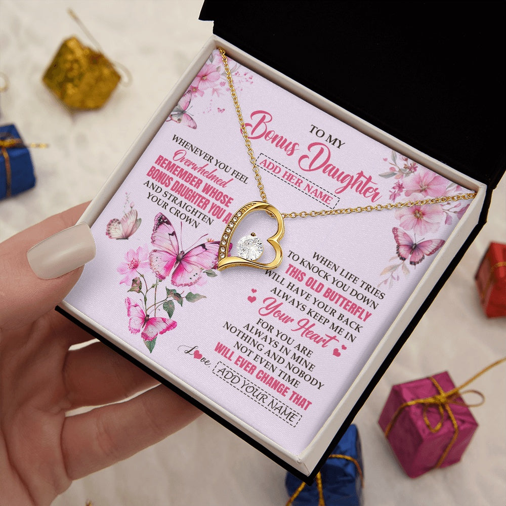 Forever Love Necklace 18K Yellow Gold Finish | 2 | Personalized To My Bonus Daughter Gifts Necklace From Stepmom Whenever Butterfly Unique Birthday Gifts Stepdaughter Graduation Christmas Gift Box Message Card | siriusteestore.myshopify