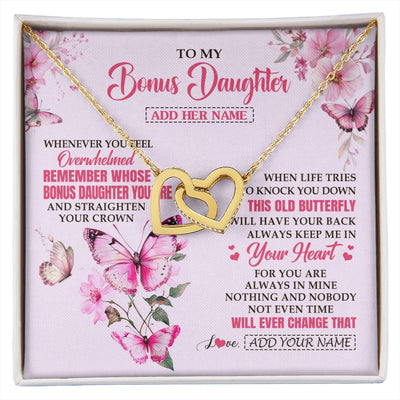 Interlocking Hearts Necklace 18K Yellow Gold Finish | 1 | Personalized To My Bonus Daughter Gifts Necklace From Stepmom Whenever Butterfly Unique Birthday Gifts Stepdaughter Graduation Christmas Gift Box Message Card | siriusteestore.myshopify