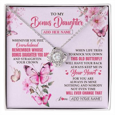 Love Knot Necklace 14K White Gold Finish | 1 | Personalized To My Bonus Daughter Gifts Necklace From Stepmom Whenever Butterfly Unique Birthday Gifts Stepdaughter Graduation Christmas Gift Box Message Card | siriusteestore.myshopify