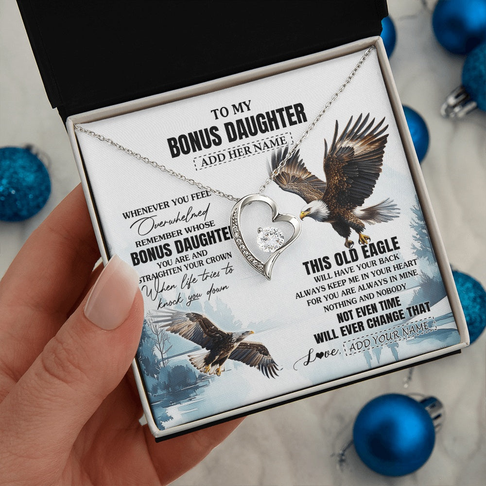 Forever Love Necklace 14K White Gold Finish | 2 | Personalized To My Bonus Daughter Gifts Necklace From Stepmom Whenever Eagle Unique Birthday Gifts For Stepdaughter Christmas Jewelry Gift Box Message Card | https://siriusteestore.